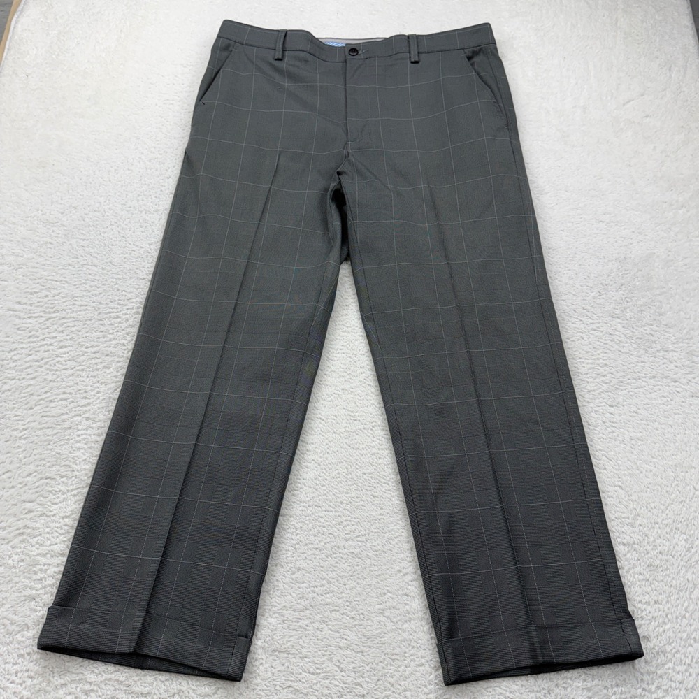 FJ FootJoy Mens Pants Plaid Charcoal Gray Size 36x30 Golf Dress Slacks